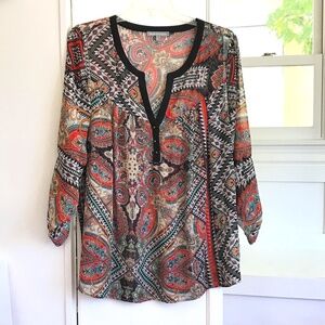 DANIEL RAINN Bohemian Tunic 3/4 Sleeve V Neck Blouse Top Women’s Plus Size 2X